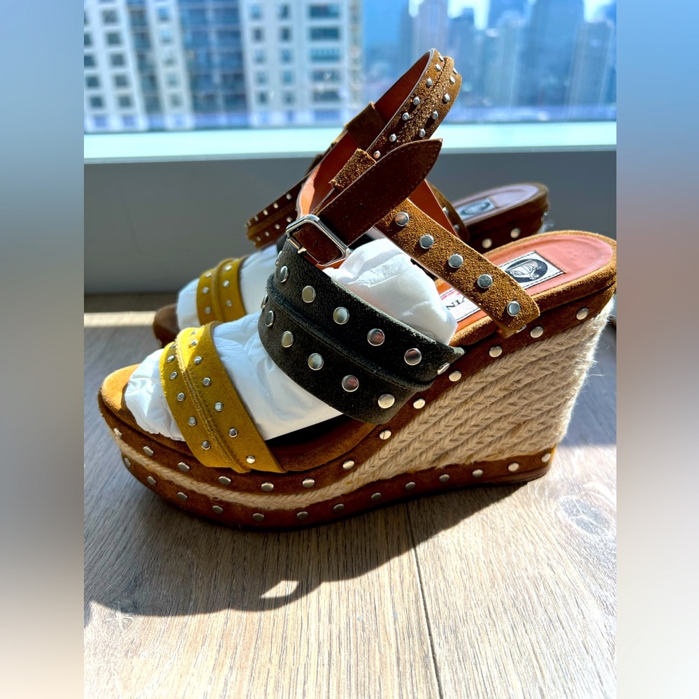 Lanvin studded suede espadrille wedge sandals